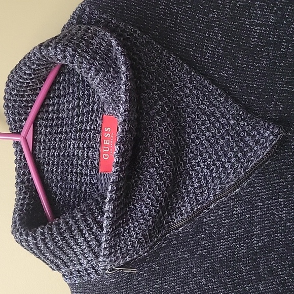 Guess Dark Navy Textured Zip Funnel-Neck Sweater - Picture 2 of 8